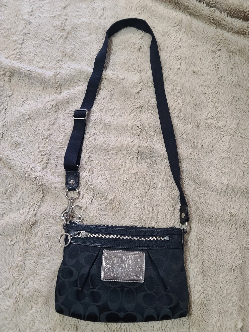 Poppy Silver Patch Coach Black Signature Crossbody Bag